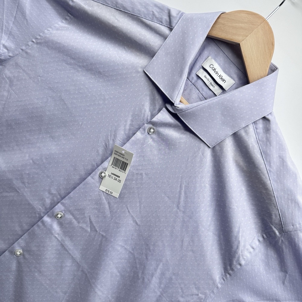 Calvin Klein Dress Shirt Men L 16.5 34/35 Lavender Slim Fit Stretch NWT $79.50